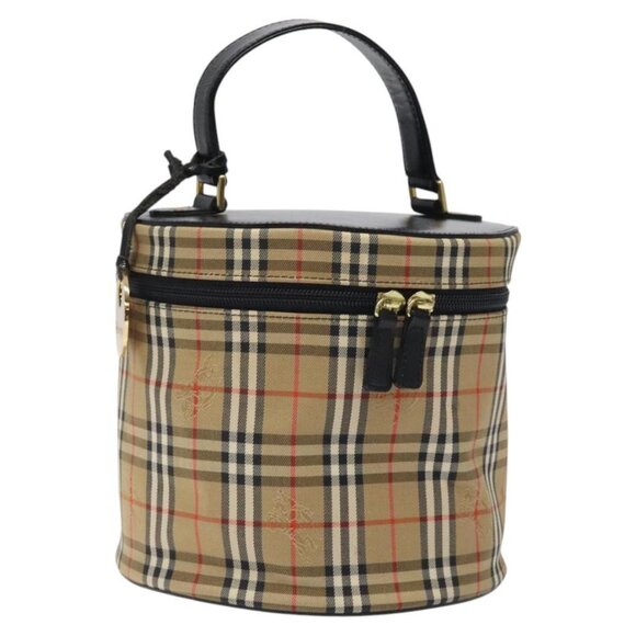 Burberrys Nova Check Hand Bag Canvas Beige Gold Auth 120481 - Picture 1 of 16